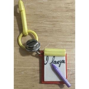 Retro NOTE PAD W/ PENCIL "I LOVE YOU" PLASTIC CLIP-ON BELL 80'S CHARM